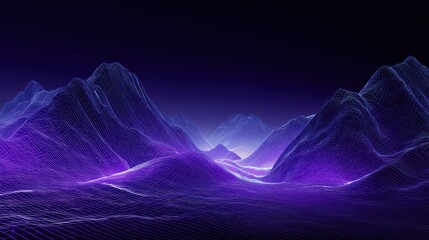 Abstract digital landscape of mountains in shades of purple and blue