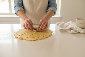 Cutting heart shaped cookies from dough