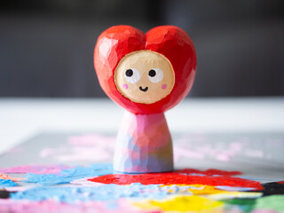 art toy wood carving cute wooden carved Basswood doll red christmas heart love happy mind health valentine design acrylic color paint craft handmade decoration gift present hobby model selected focus