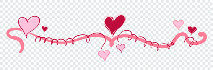 Charming horizontal heart border illustration. A long decorative strip with sweet, playful hearts perfect for banners, Valentine designs, greeting cards, and romantic layouts.
