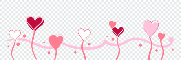 Charming horizontal heart border illustration. A long decorative strip with sweet, playful hearts perfect for banners, Valentine designs, greeting cards, and romantic layouts.