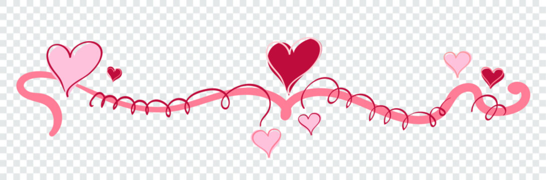 Charming horizontal heart border illustration. A long decorative strip with sweet, playful hearts perfect for banners, Valentine designs, greeting cards, and romantic layouts.