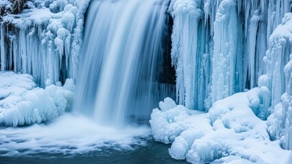 Majestic Frozen Waterfall in Winter Wonderland.