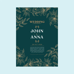 Hand Drawn Floral Beautiful Wedding Invitation Card Template