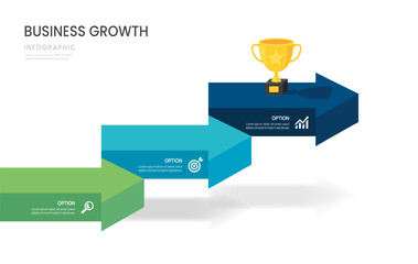 Infographics arrow template 3 steps timeline business growth to success template.