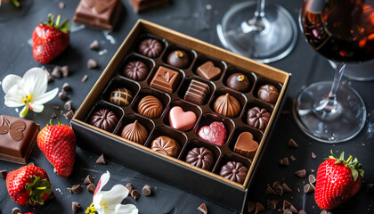 Elegant chocolate box with assorted treats
