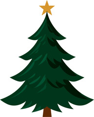 Simple pine tree illustration with layered branches and star, isolated
