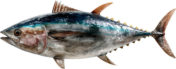 Fresh tuna fish realistic photo isolated, horizontal composition