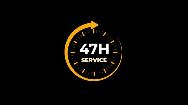 47 hours service clock icon. Online customer care, live chat support, and real-time customer assistance to ensure complete customer satisfaction.