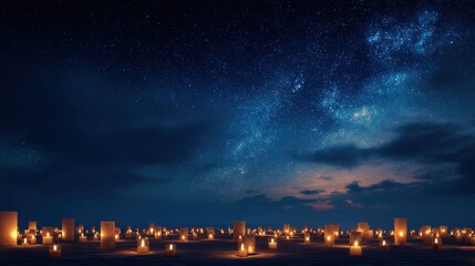 Evening sky with lights and stars peaceful and tranquil scene concept