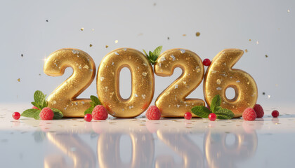 Golden 2026 numbers with celebration confetti