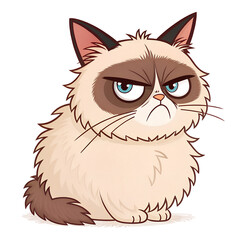 Fototapeta premium Funny Grumpy Cat Cartoon Illustration Isolated on White Background