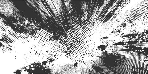 Black and white abstract texture with halftone dots and distressed brush strokes grunge © Vector point