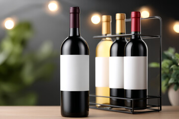 Wine bottles arranged on rack in cellar look so elegant