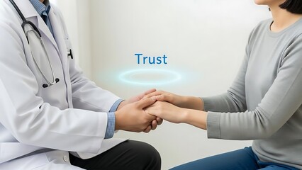 Doctor and patient holding hands symbolizing trust and care in healthcare.