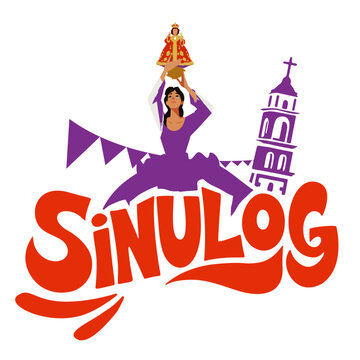 Vibrant Sinulog Wordmark with Festival Elements in Flat Style - Philippines Culture & Religious Celebration