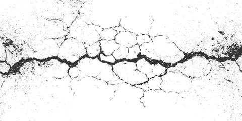 Black cracked texture on white background with grunge effect abstract broken