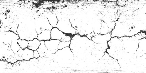 Black cracks and speckles on a white textured background grunge cracked abstract