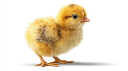 Obraz premium Close up of a young yellow chick on white background with soft shadow