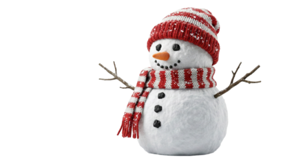 Cute snowman with scarf and hat isolated on white background