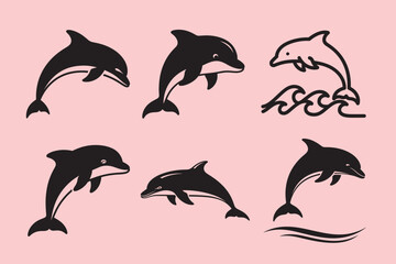Obraz premium Six different dolphin silhouettes silhouettes vector.