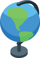 Geography globe showing americas continents rotating on metal stand, education and discovery concept