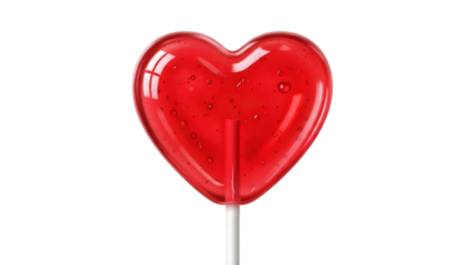 Bright red heart lollipop on white stick against grey background