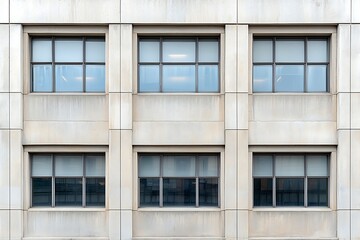 Fototapeta premium Modern Architectural Design with Rectangular Windows on a Concrete Building Exterior