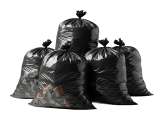 Waste collection event in urban area trash bags on street daytime isolated on transparent background