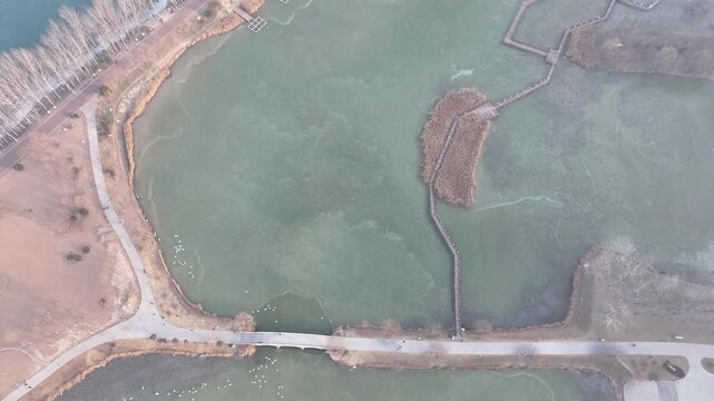 Sanmenxia Yellow River Aerial View with Bridge and Park