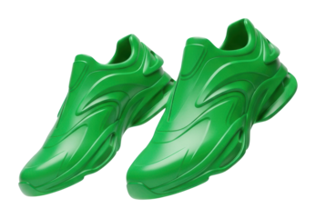 Dynamic green sneakers display product isolated on transparent background