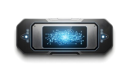 Fototapeta premium Futuristic smartphone with glowing blue circuit board on screen