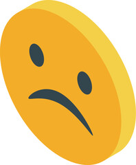 Fototapeta premium Sad yellow face emoji expressing disappointment isometric icon is isolated on white background