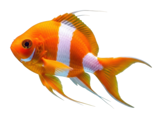 Swimming orange fish in clear water tropical ocean underwater view isolated on transparent background