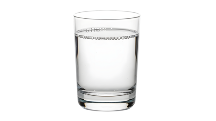 Clear glass half filled with bubbly water isolated on a transparent background bubbles