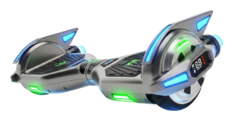 Futuristic hoverboard racing showcase dynamic urban night streets isolated on transparent background
