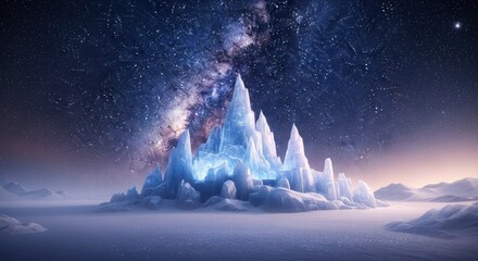 Enchanting Ice Palace Under a Starry Night Sky.
