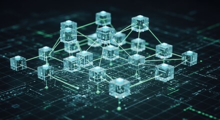 Abstract Network of Glowing Cubes Representing Data and Technology.