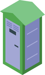 Isometric view of a portable toilet cabin, providing essential sanitation facilities at outdoor events or construction sites