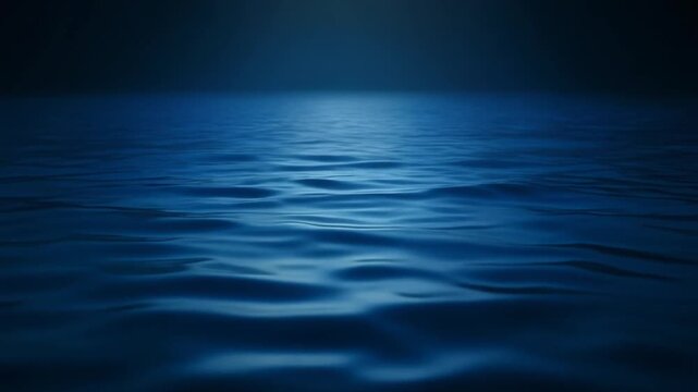 静寂に包まれた深夜の紺碧の水面：ドラマチックな月光と繊細な波紋の背景素材