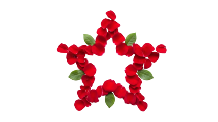 Red star shape made of roses isolated on transparent background