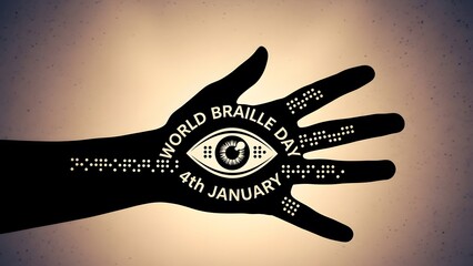 World Braille Day celebrated with hand showing braille text and eye symbol