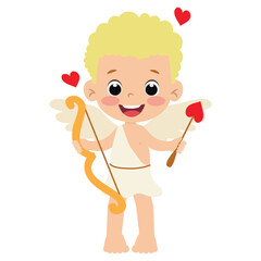 Funny cartoon little cupid boy with bow and arrow vector  illustration
