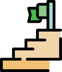 Obraz premium Staircase leading to success with a flag waving at the top