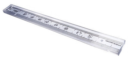 Clear plastic metric ruler with precise millimeter markings isolated on a solid black background