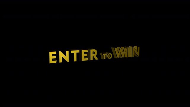 enter to win prize draw competition grand giveaway 3D gold three dimensional text games, raffles or lotteries 4K animation with black background use screen blending mode to make  transparent 