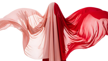 Flowing pink and red fabric isolated on a transparent background draped