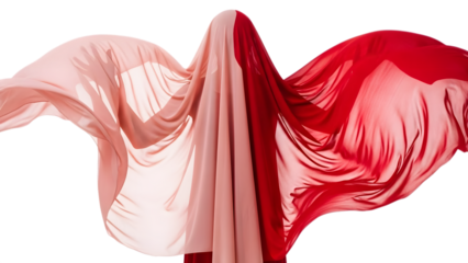 Flowing pink and red fabric isolated on a transparent background draped
