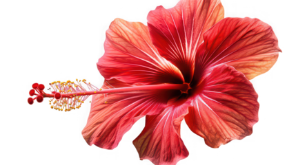 Single Vibrant Red Hibiscus Flower Isolated on White Background