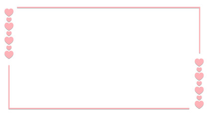 A minimalist rectangular pink frame border on a transparent background. The left and right sides of the frame are decorated with a vertical row of small pink hearts in alternating sizes. Clean lines